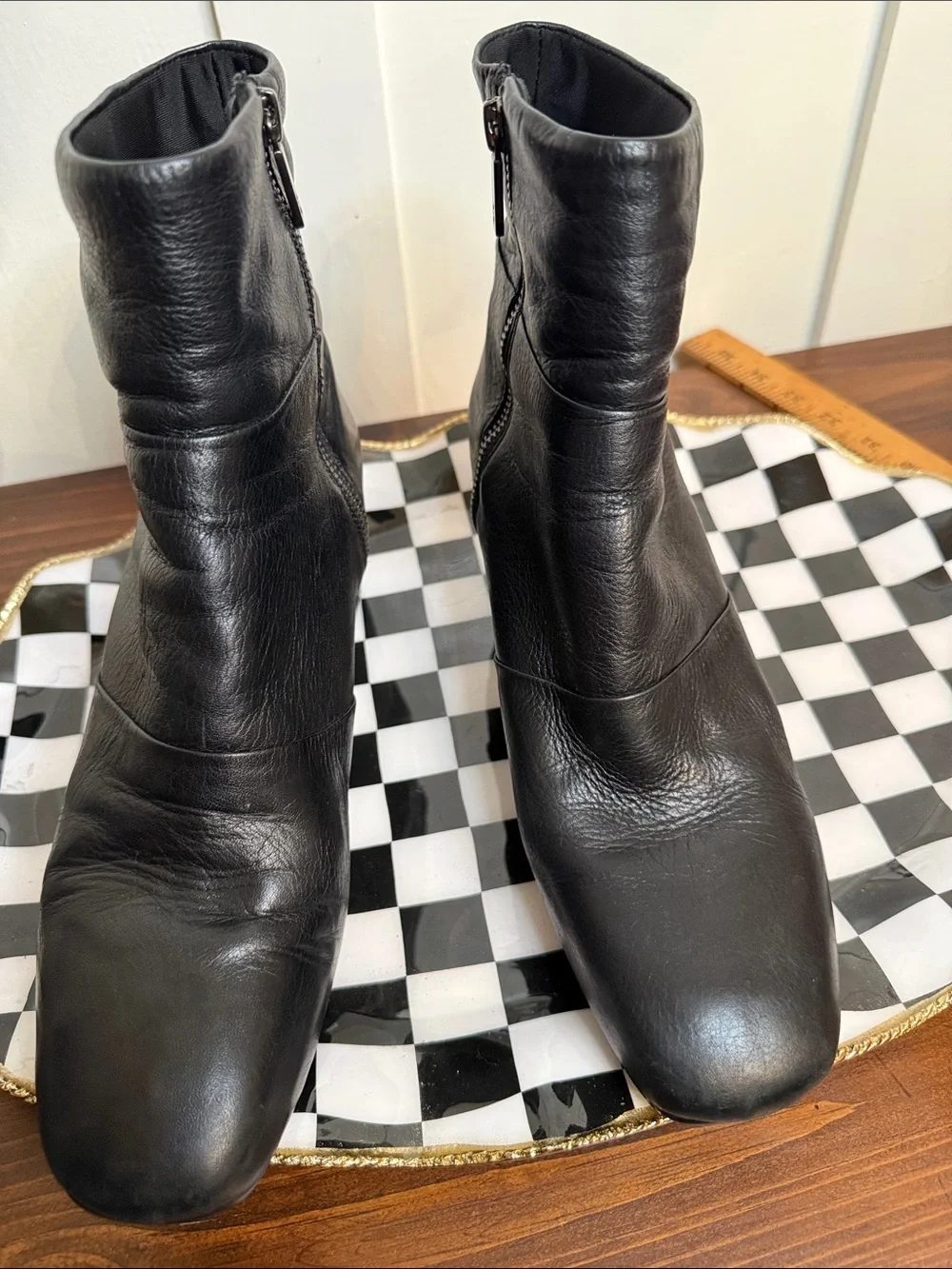 Kenneth Cole Gore Tex Leather Ankle Boots Black Block Heel Waterproof 9.5